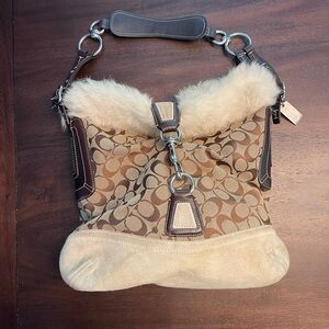 Vintage Women’s Coach Shoulder Bag Handbag Purse Tote Signature Shearling Suede